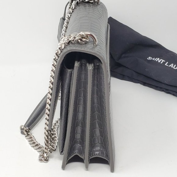 YSL SUNSET Medium Croc Crossbody Brand New - Picture 5 of 13